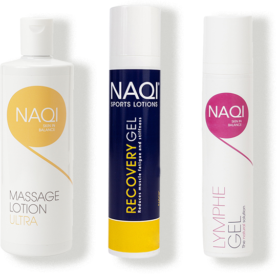 NAQIの商品画像(マッサージローション U、スポーツジェルR、アロマジェル リンフェ)